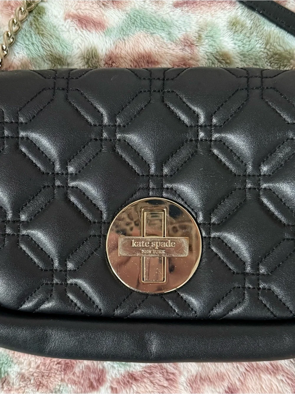 kate spade Black Quilted Leather Crossbody Bag with Gold-Tone Hardware